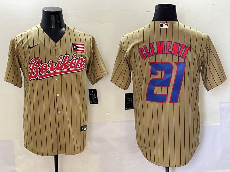 Men Puerto Rico #21 Clemente Brown Stripe Joint Name 2025 Nike MLB Jersey style 10